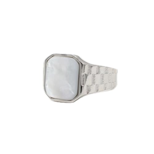 PAURO Herren Edelstahl Personalisierte Retro Quadrat Weiß Achat Edelstein Punk Ring Silber Größe 65 (20.7) von PAURO