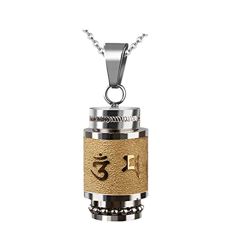 PAURO Herren Edelstahl Punk Buddhist Om Mani Padme Hum Gebet Rad Mantra Flasche Gold Anhänger Halskette Gold Groß von PAURO
