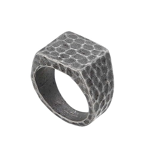 PAURO Herren Edelstahl Quadrat Weinlese Gehämmerte Ringe Einfaches Schlichtes Verlobungsband Schwarz Größe 65 (20.7) von PAURO