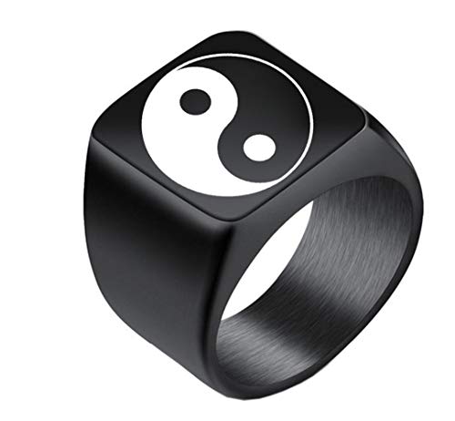 PAURO Herren Edelstahl Quadratische Religion Tai Chiba Hängender Yin Yang Ring Schwarz Größe 68 (21.6) von PAURO