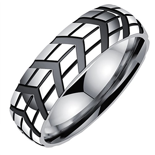 PAURO Herren Edelstahl Reifen Profil Biker Ring Silber Ton Punk Rock Motorrad Style Größe 54 von PAURO