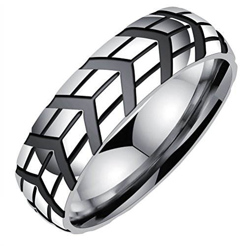 PAURO Herren Edelstahl Reifen Profil Biker Ring Silber Ton Punk Rock Motorrad Style Größe 65 von PAURO