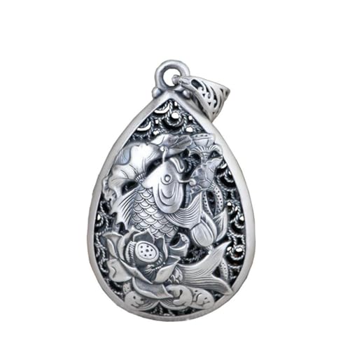 PAURO Herren Edelstahl Retro Gravierte Karpfen Fisch Lotus Blume Oval Anhänger Halsketten Hip Hop Schmuck von PAURO