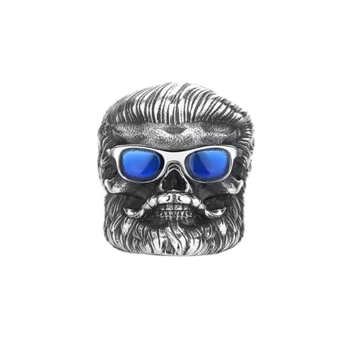 PAURO Herren Edelstahl Retro Hip Hop Punk Coole Blaue Sonnenbrille Bärtiger Opa Ring Silber Größe 70 (22.3) von PAURO