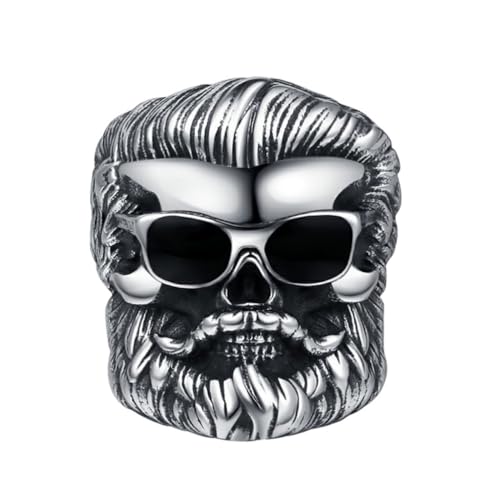 PAURO Herren Edelstahl Retro Hip Hop Punk Coole Schwarze Sonnenbrille Bärtiger Opa Ring Silber Größe 70 (22.3) von PAURO