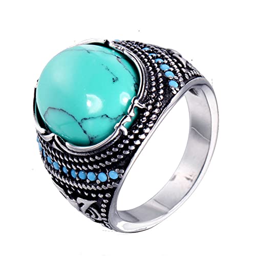 PAURO Herren Edelstahl Retro Oval Türkis Gotisch Biker Ring Ehering Silber Schwarz Größe 60 (19.1) von PAURO