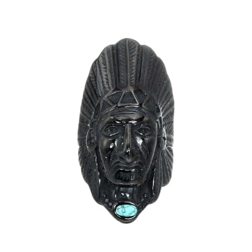 PAURO Herren Edelstahl Retro Tribal Eingeborener Amerikaner Indianer Häuptling Ring mit Synthetischem Türkis Stein Schwarz Größe 65 (20.7) von PAURO