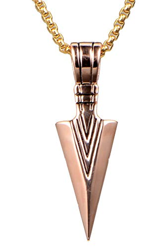 PAURO Herren Edelstahl Schmuck Speerspitze Indische Pfeilspitze Anhänger Speerspitze Pfeil Halskette Roségold mit Goldkette von PAURO