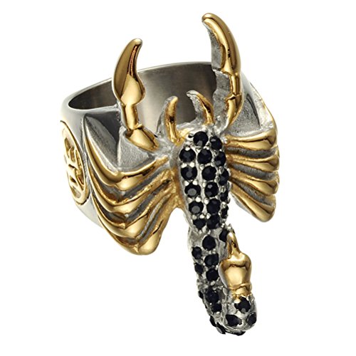 PAURO Herren Edelstahl Schwarz Cz Diamant Gothic Skorpion Ring Gold Und Silber Größe 57 von PAURO