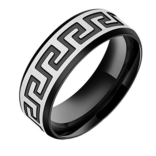 PAURO Herren Edelstahl Schwarz Große Wand Muster Vintage Ring Größe 60 von PAURO