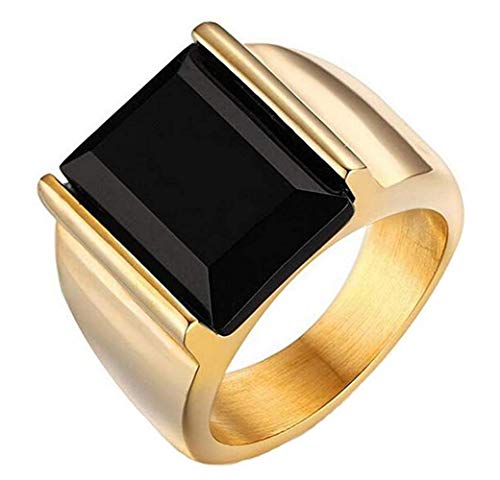 PAURO Herren Edelstahl Schwarz Onyx Ringe Vintage (Gold(Edelstahl), 70 (22.3) von PAURO