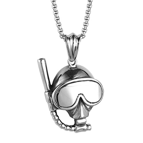 PAURO Herren Edelstahl Silber Tauchen Gläser Und Schnorchel Maske Charm Anhänger Halskette Mit Kette 22 Zoll von PAURO