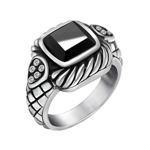 PAURO Herren Edelstahl Vintage Bully Hip-Hop Punk Serpentin Block Textur Zirkon Ring Schwarz Größe 65 (20.7) von PAURO
