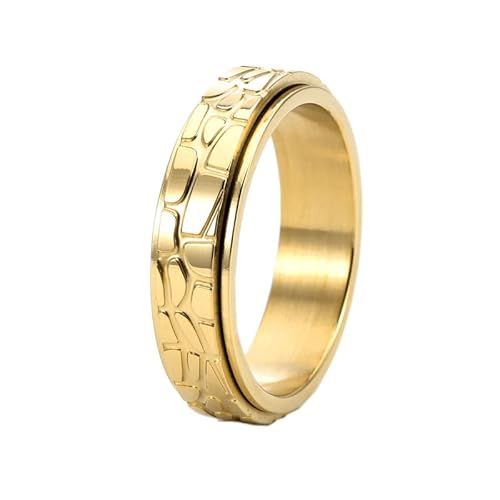 PAURO Herren Edelstahl Vintage Einfache Stein Textur Muster Drehbar Ring Gold Größe 60 (19.1) von PAURO