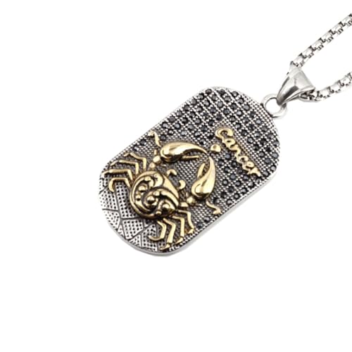 PAURO Herren Edelstahl Vintage Hip Hop Kristalle Konstellation Anhänger Halskette mit Kette 21,6 Zoll Gold Krebs von PAURO
