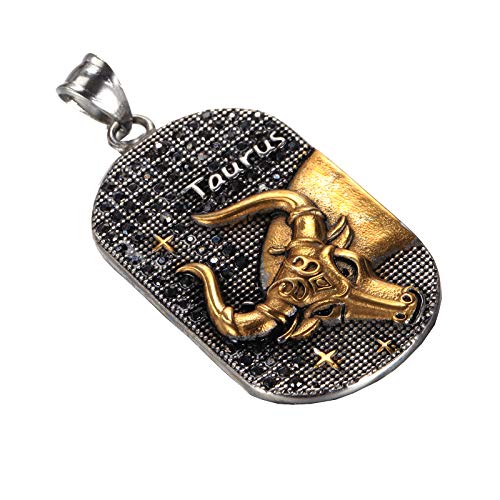 PAURO Herren Edelstahl Vintage Hip Hop Kristalle Konstellation Anhänger Halskette mit Kette 21,6 Zoll Gold Stier von PAURO