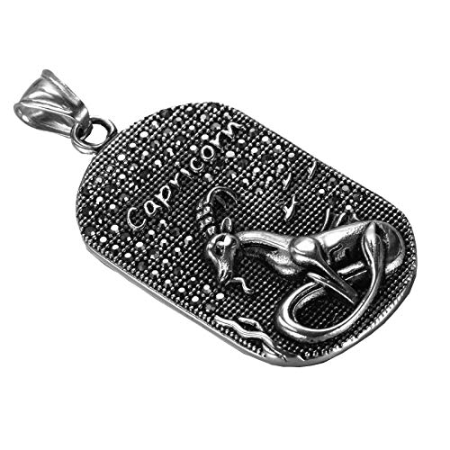 PAURO Herren Edelstahl Vintage Hip Hop Kristalle Konstellation Anhänger Halskette mit Kette 21,6 Zoll Silber Schwarz Steinbock von PAURO