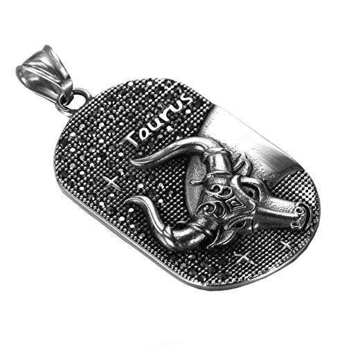 PAURO Herren Edelstahl Vintage Hip Hop Kristalle Konstellation Anhänger Halskette mit Kette 21,6 Zoll Silber Schwarz Stier von PAURO