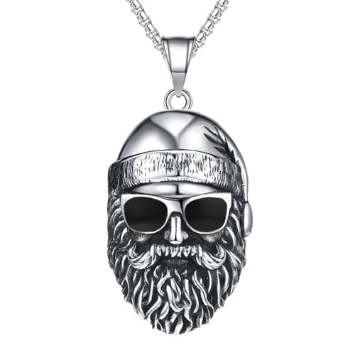PAURO Herren Edelstahl Vintage Hip Hop Punk Bärtiger Alter Mann mit Hut und Schwarzer Sonnenbrille Halskette Silber PAURO Herren Edelstahl Vintage Hip Hop Punk Bärtiger Alter Mann mit Hut und Schwarzer Sonnenbrille Halskette Silber von PAURO