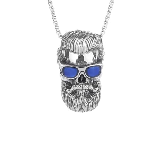 PAURO Herren Edelstahl Vintage Hip Hop Punk Cooler Opa mit Blauer Sonnenbrille Halskette Silber von PAURO