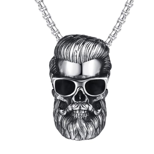 PAURO Herren Edelstahl Vintage Hip Hop Punk Cooler Opa mit Schwarzer Sonnenbrille Halskette Silber von PAURO