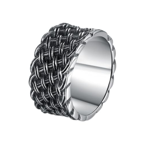 PAURO Herren Edelstahl Vintage Individualität Liebe Umschlungenes Weben Breiter Band Ring Silber Schwarz Größe 54 (17.2) von PAURO