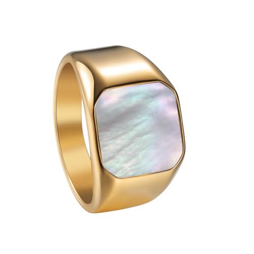 PAURO Herren Edelstahl Vintage Minimalist Shell Gesicht Quadrat Ring Gold Größe 68 (21.6) von PAURO