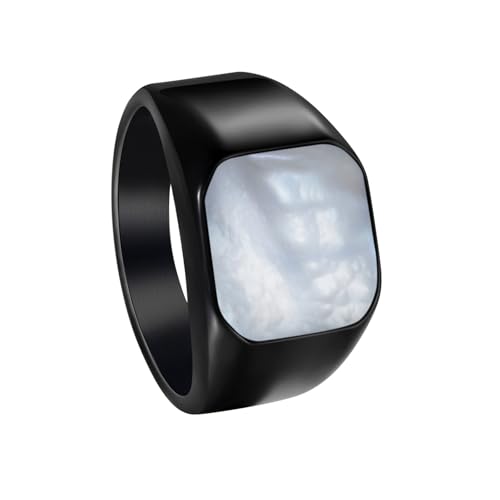 PAURO Herren Edelstahl Vintage Minimalist Shell Gesicht Quadrat Ring Schwarz Größe 57 (18.1) von PAURO