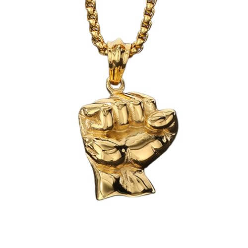PAURO Herren Edelstahl Vintage Persönlichkeit Hip Hop Sport Fitness Faust Halskette Gold mit Kette von PAURO