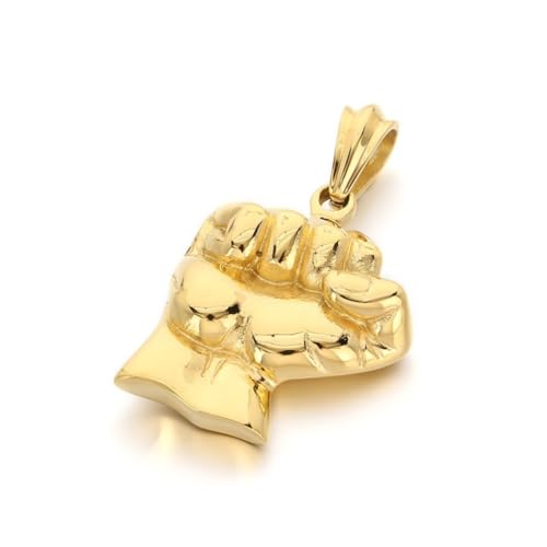 PAURO Herren Edelstahl Vintage Persönlichkeit Hip Hop Sport Fitness Faust Halskette Gold ohne Kette von PAURO