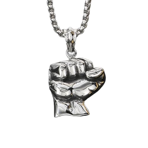 PAURO Herren Edelstahl Vintage Persönlichkeit Hip Hop Sport Fitness Faust Halskette Silber mit Kette von PAURO