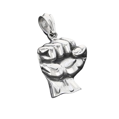 PAURO Herren Edelstahl Vintage Persönlichkeit Hip Hop Sport Fitness Faust Halskette Silber ohne Kette von PAURO