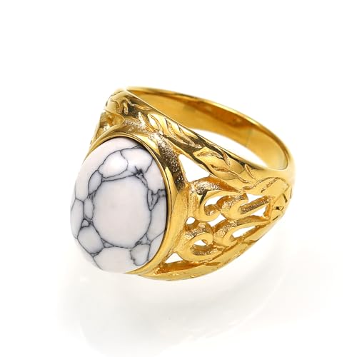 PAURO Herren Edelstahl Vintage Personalisierte Trend Simulation Weiß Türkis Ring Gold Größe 68 (21.6) von PAURO
