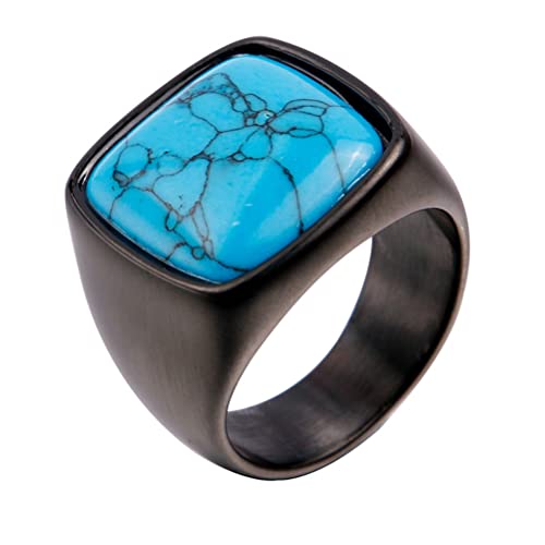 PAURO Herren Edelstahl Vintage quadratischer synthetischer Türkis hochpolierter Bandring Schwarze Größe 72 von PAURO