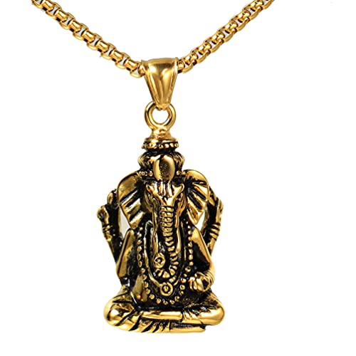 PAURO Herren Ganesha Elefant Gott des Erfolgs Glücklich Während Halskette Jahrgang Gold Schwarz von PAURO