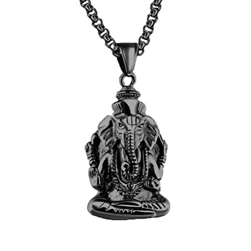 PAURO Herren Ganesha Elefant Gott des Erfolgs Glücklich Während Halskette Jahrgang Schwarz von PAURO