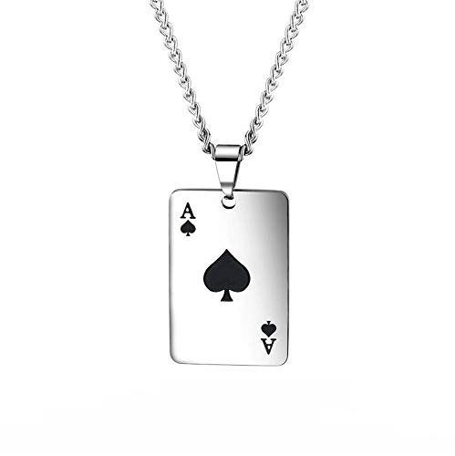 PAURO Herren Halskette Edelstahl Gotisch Poker Spielkarte Persönlichkeit Hip Hop Kette 24" Schwarz von PAURO