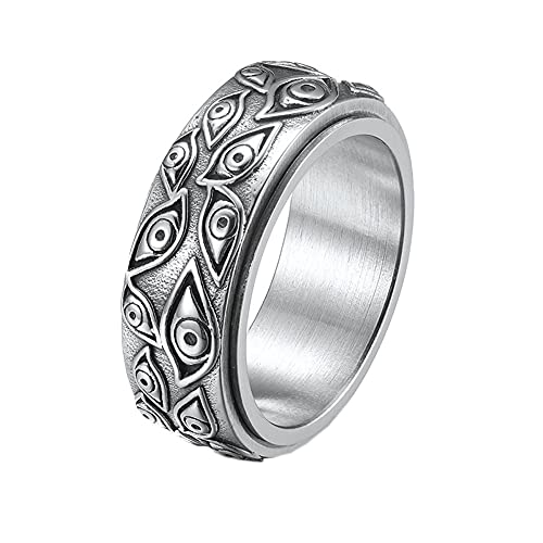 PAURO Herren Jahrgang Auge von Gott Drehbar Ring Edelstahl Silber Schwarz Größe 62 (19.7) von PAURO