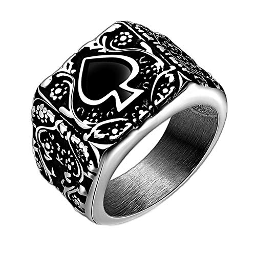 PAURO Herren Ring Edelstahl Ace of Spades Punk Skelett Vintage Stamm Band Silber Schwarz Größe 60 (19.1) von PAURO