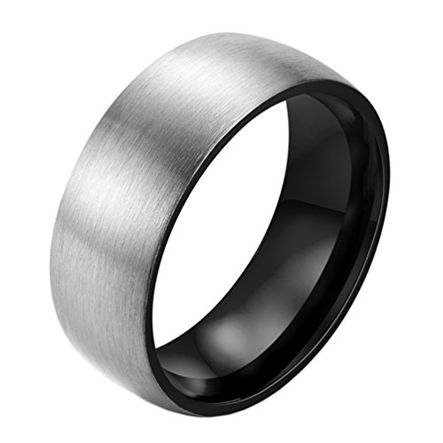 PAURO Herren Titan Stahl Matt Gebürstetem Finish 8mm Ehering Dome Ring Schwarz Größe 57 von PAURO