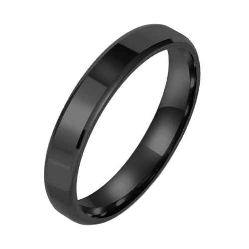 PAURO Herren und Damen Edelstahl 4MM Einfachheit Poliert Doppelt Abgeschrägt Glatte Innenseite Bogen Ring Schwarz Größe 68 (21.6) von PAURO