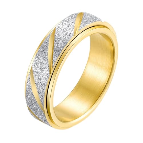 PAURO Herren und Damen Edelstahl 6MM Sandgestrahlt Schräg Gravur Glücklich Entspannung Drehbar Ring Gold Größe 57 (18.1) von PAURO
