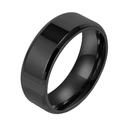 PAURO Herren und Damen Edelstahl 8MM Einfachheit Poliert Doppelt Abgeschrägt Glatte Innenseite Bogen Ring Schwarz Größe 65 (20.7) von PAURO