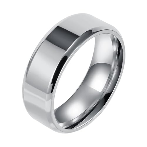 PAURO Herren und Damen Edelstahl 8MM Einfachheit Poliert Doppelt Abgeschrägt Glatte Innenseite Bogen Ring Silber Größe 54 (17.2) von PAURO
