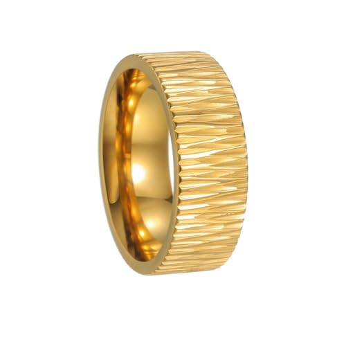 PAURO Herren und Damen Edelstahl 8MM Klassisch Schlicht Einzigartig Vertikale Streifen Ring Gold Größe 54 (17.2) von PAURO