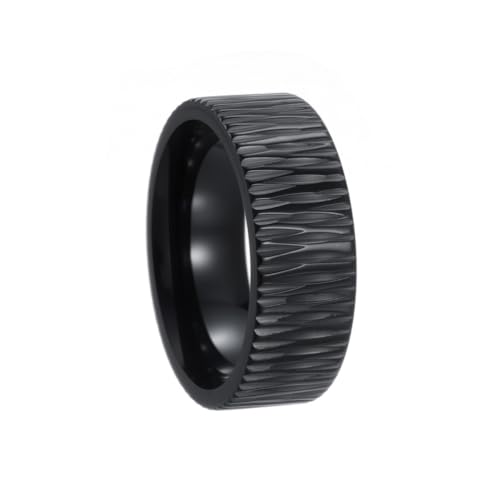 PAURO Herren und Damen Edelstahl 8MM Klassisch Schlicht Einzigartig Vertikale Streifen Ring Schwarz Größe 70 (22.3) von PAURO