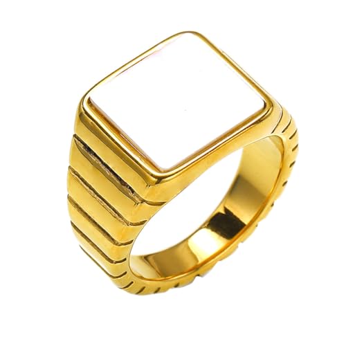 PAURO Herren und Damen Edelstahl Einfachheit Punk Rechteckig Simulierte Perlmuscheln Ring Gold Größe 65 (20.7) von PAURO