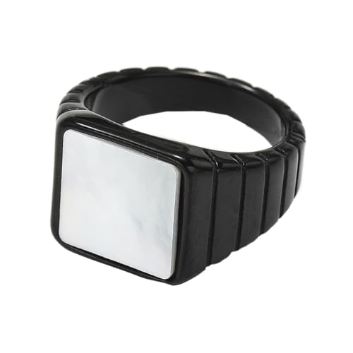 PAURO Herren und Damen Edelstahl Einfachheit Punk Rechteckig Simulierte Perlmuscheln Ring Schwarz Größe 54 (17.2) von PAURO