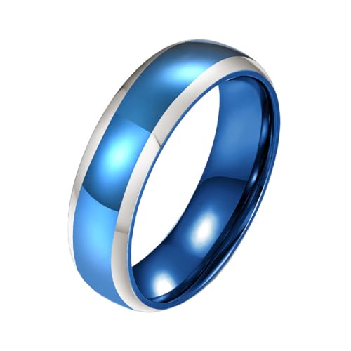 PAURO Herren und Damen Edelstahl Einfachheit Spiegel Zweifarbig Polierter Ring Silber Blau Größe 60 (19.1) von PAURO