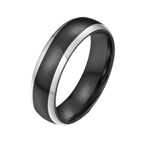 PAURO Herren und Damen Edelstahl Einfachheit Spiegel Zweifarbig Polierter Ring Silber Schwarz Größe 60 (19.1) von PAURO